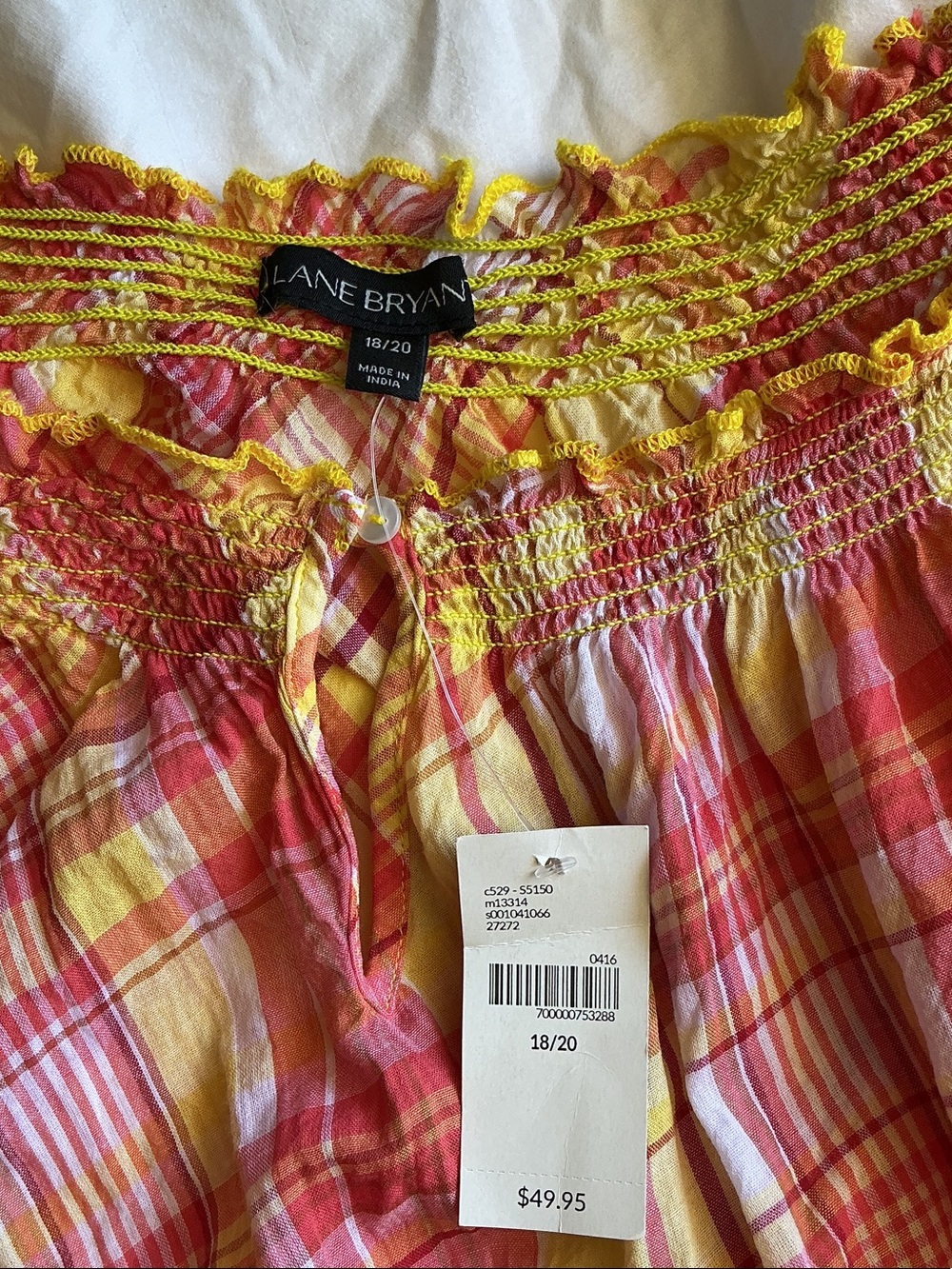 Lane Bryant Yellow & Coral Plaid Peasant Blouse - Picture 5 of 11